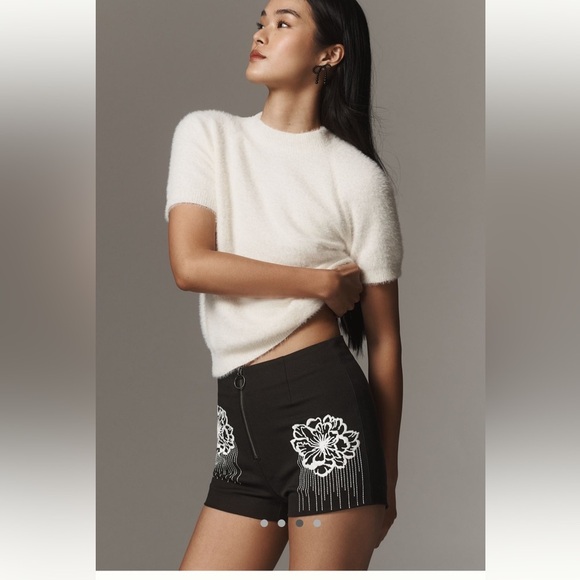 NWT new Anthropologie Maeve embellished micro shorts 6 black white embroidered - Picture 7 of 17